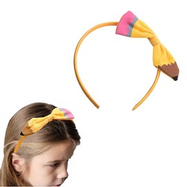 yaozeio Back to School Bow Headband Yellow Pencil Headband Hair Band Accessories Thin Bow Pencil Headbands Back to School Decorations for Girls Toddler Teacher Hair Bands Bows Headdress for Student