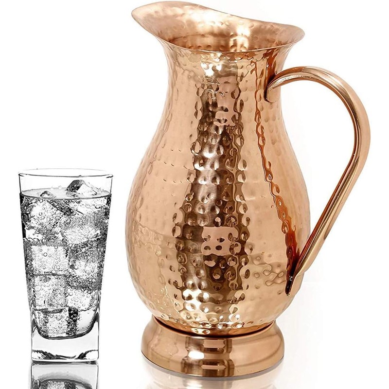 100% Pure Copper Pitcher 70 Ounces | Handmade Hammered Large