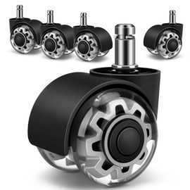 Office Chair casters Transparent Wheels Electric Chair Wheels Silent Rubber Chair casters, can be Smooth and Safe Rolling on All Floors Including Hardwood and Carpet (1-Set of 5) for Most Chairs.