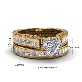 Ringcrown Yellow Gold Plated Heart cut 7mm CZ Womens Wedding Ring Sets Bridal Sets