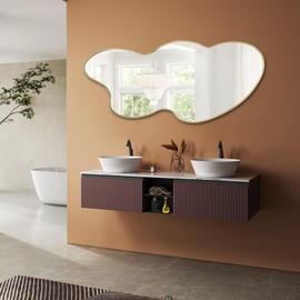 DAOYIJIAJU Gold Irregular Mirror, Asymmetrical Wall Mirror, 49.6"x26" Cloud Shaped Mirrors, Large Metal Frame Mirrors for Living Room Bathroom Bedroom Hallway Entryway Fireplace