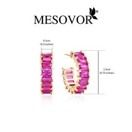 Mesovor Gold Cubic Zirconia Hoop Earrings for Women and Girls, 18K Gold Plated Hoop Earrings in C Shape, Jewellery for Party, Prom, 18 carat gold plated, Cubic Zirconia