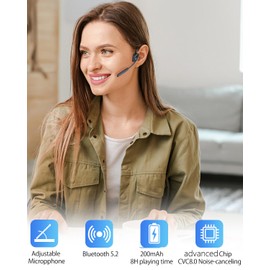 YouthWhisper Bluetooth Headphones with Mic Open Ear Headphones Bluetooth 5.2 Headset with Dual CVC8.0 and ENC Noise-canceling Microphones Bone Conduction Headphones Computer Earphones, 8Hrs Battery