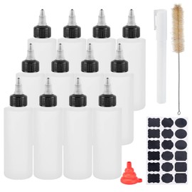 BENECREAT 12 Pack 150ml Plastic Squeeze Dispensing Bottles with Black Twist Cap Glue Bottle with Hopper, Cleaning Brush, Sticker Label and Marker Pen for Crafts, Art, Glue