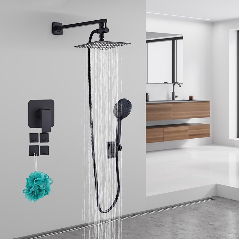 Hamckay Shower Head 8'' High Pressure Rainfall, Handheld Shower Combo