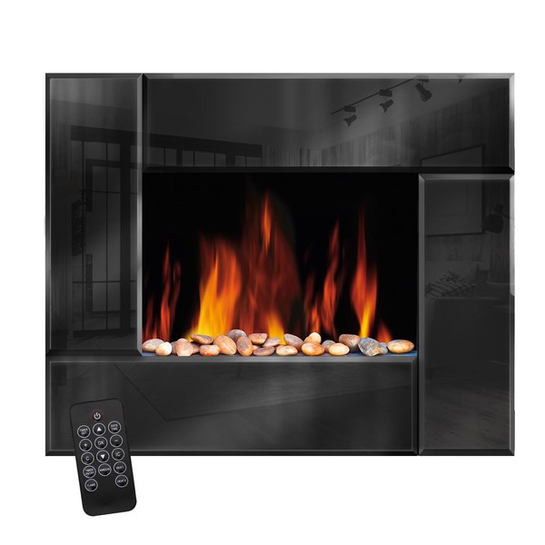 Electric Fireplace, Wall Mounted, Flicker Flame Effect, 750W - 1500W Heater, Remote Control, Black, 65.5cm/25"