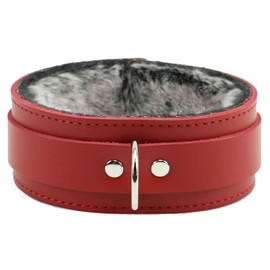Arcadia Collar Handmade Premium Latigo Leather Luxurious Fur Choker (Red, Small)
