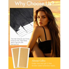 Caliee Tape in Hair Extensions Human Hair Color 1 Jet Black 14Inch Tape in Extensions for Women 20Pcs 50Gram Reusable Soft Straight Human Hair Extensions Remy Hair