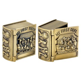 FINGERINSPIRE 2PCS My First Curl and My First Tooth Keepsake Box Antique Bronze Book Shaped Teeth Collection Organizer Holder First Curl and Tooth Keepsake Box for Babies to Keep The Childhood Memory