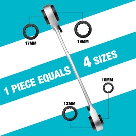 DURATECH 4 in 1 Ratchet Spanner 10 x 19 mm - 13 x 17 mm, Reversible Box-end Wrench, Double Ring Spanner, Chrome Vanadium Steel, 12-Point Ratchet, 72 Teeth, Metric