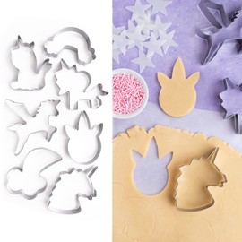 Cookie Cutter Kingdom - Cortadores de galletas mágicos, juego grande de 7 piezas - Forma de cortadores de galletas - Cortadores de fondant de galletas para decoraciones de fiestas (unicornio)