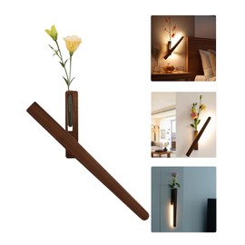 Wood Magnetic Wall Sconce Indoor Decor Power Battery 360° Wall LED Light Dimming Brightness Wall Mounted Lamps for Bedside Living Room Stair (Black Walnut)