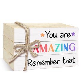 3 Pcs Decorative Books for Home Decor, Mini Faux Books Decoration, Inspirational Wooden Books Tiered Tray Decor, Stacked Books for Decorating Living Room Coffee Tables Bookshelf Fireplace（04）