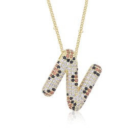 HRGEM 14K Gold Plated Bubble Initial Necklace for Women Unique Dainty Alphabet Puffy Name Letter Necklace, Medium, Brass, No Gemstone