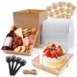 NPLUX NPLUX 20 Pack Small Cake Boxes Charcuterie Boxes Mini Cake Containers With Lids For 4-6-inch Cake Pudding Sandwich Pie Bakery Dessert(Brown 7x7x4 inch)