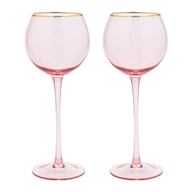 Vikko Wine Glasses, 17 Ounce Pink Wine Glass with Gold Rim, Set of 2 Stemmed Wine Glasses for Red and White Wine, Colored Wine Glasses, Glasses for Wine