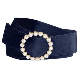 Elerevyo Women Pearl Buckle Waist Belt, Vintage Faux Suede Wide Cinch Belts Waistband for Dress 65-82cm/25.59-32.28" Navy Blue
