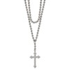Real Stainless Steel Cross Crystal Two Bead Chain Necklace -