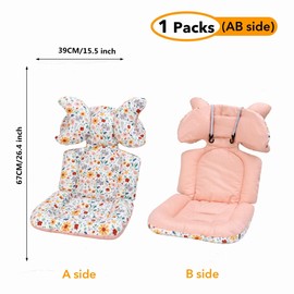 Baby Pushchair Seat Liners,1 Pack Removable Stroller Cushion Seat Liner,Universal 100% Cotton Pram Insert Pad,Pushchair Seat Covers Thick for Pram Buggy Baby Carriage,Toddler Infant(Flowers+Leaves)