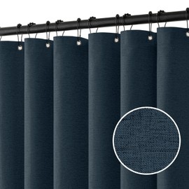 MIULEE Linen Shower Curtain with 12 Metal Hooks Modern Heavy Duty Washable Fabric Shower Curtain Set Waterproof Thick Cloth Shower Curtains for Bathroom Bathtub Washable, W72*L72, Navy Blue