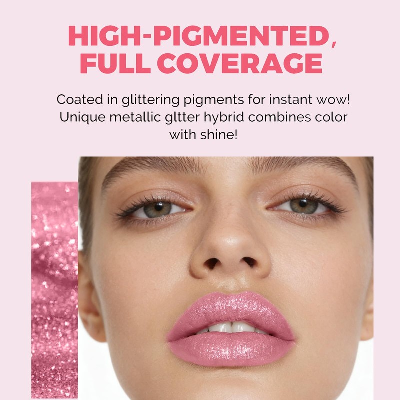 Shimmers Pearl Lipstick,Metallic Pink Glitter Lipstick for Women,High Impact Shine
