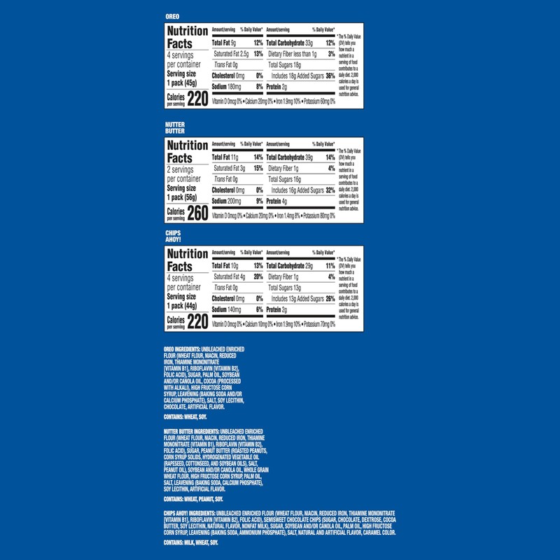 Nabisco Cookies Variety Pack, OREO, Nutter Butter, CHIPS AHOY!, 40