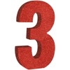 TONIFUL 7.8 Inch Red Glitter Number 3 Wooden Table Centerpiece,Red