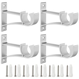 Anndason Sturdy Curtain Rod Brackets for 1 Inch, 1 1/8 Inch and 1 1/4 Inch Rods - Silver Holders, Set of 4