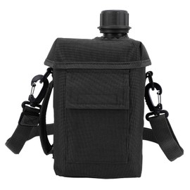 Bewinner 2L Portable Outdoor Water Bottle with Waist Bag, Multi-Functional PVC Flat Camping Bottle for Military, Bushcraft or Hiking Gear (Black)