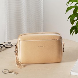 Roulens Small Crossbody Bag with 3 Zip Compartments,Vegan Leather Phone Bag for Women,Shoulder Bag with Adjustable and Removable Wide Strap