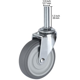 Finnhomy Caster Wheels 3 Inch Set of 4 Heavy Duty Threaded Stem Casters1/2-13x1-1/2 Swivel Rubber Industrial Castors Premium Wheels for Wire Shelving/Furniture/Carts Load Bearing 720 Lbs Gray