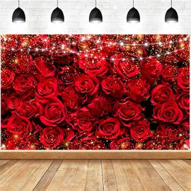Red Rose Valentine's Day Banner Backdrop, Valentine's Day Party Decorations, Valentines Day Backdrops for Photography, Valentine's Day Rose Decoration