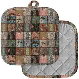 [Pack of 2] Pot Holders for Kitchen, Washable Heat Resistant Pot Holders, Hot Pads, Trivet for Cooking and Baking (Country Patchwork Quilt)