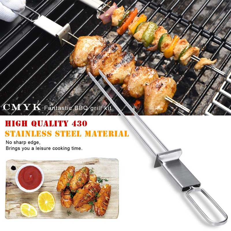 CMYK Barbecue Skewers, 6-Pack 13" Stainless Steel Grilling Skewers with
