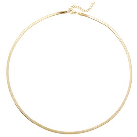 RWQIAN Flat Necklace Women's Snake Chain Herringbone Pattern Chain Golden Silver Choker Jewellery, Stainless Steel