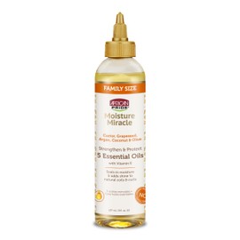 African Pride Moisture Miracle 5 Essential Hair Oils with Vitamin E | Moisture, Shine, Protection, and Growth | Argan, Castor, Grapeseed, Coconut, and Olive Oil | 8 oz