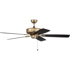 Craftmade P52SB5-52BWNFB Pro Plus 52" Ceiling Fan with Pull Chain, 5 Reversible Black Walnut/Flat Black MDF Blades, Satin Brass