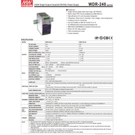 MEAN WELL WDR-240-48 Switching Din Rail Power Supply, Single Output, 240 Watt, 48VDC, 5 Amp