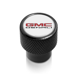 iPick Image for GMC Denali in White on Black Aluminum Tire Valve Stem Caps
