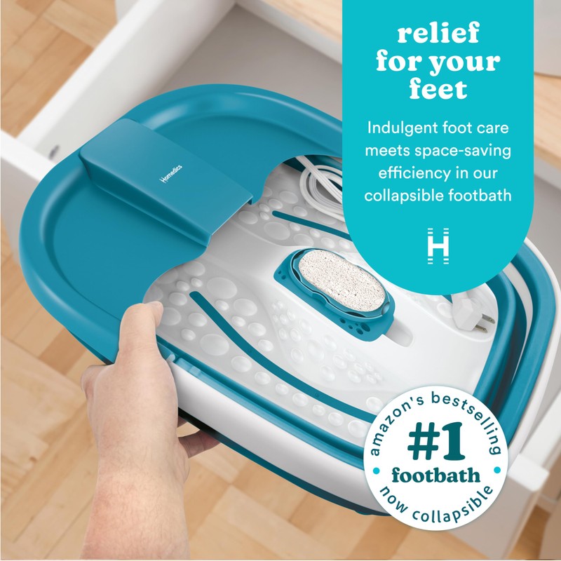 Homedics Smart Space Bubble Mate Collapsible Foot Spa, Heat-Maintaining, Bubble