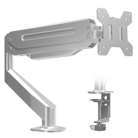 Suptek Single Monitor Mount - Adjustable Gas Spring Arm, Fits 17-33 inch Monitors, Holds up to 22 lbs, Silver