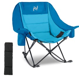 NAIZEA Folding Rocking Camping Chair, Portable Outdoor Rocker with Cooler Bag - 400lbs Capacity, 600D Oxford Fabric, Easy Fold Padded Rocker Chair for Patio, Lawn, Camping, Backyard, Beach