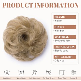 Hairro Messy Hair Bun Hair Pieces Curly Wavy Hair Bun Scrunchies Synthetic Extensions Tousled Updo Hairpieces for Women Mixed Dirty Blonde