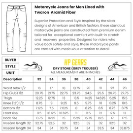HPGEARZ Dry Stone Motorcycle Jeans for Men Lined with Twaron® Aramid Fiber - Reinforced Motorcycle Pants, CE Knee and HIPS Protectors (Stone Grey, 38x32)