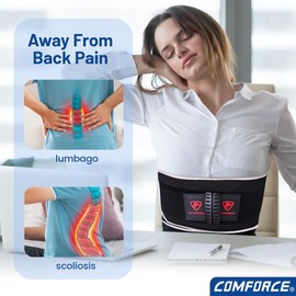 COMFORCE Back Brace for Lower Back Pain, Copper Lon Compression Back Support Belt with 6 Stays for Women & Men, Adjustable Lumbar Support for Lower Back Pain