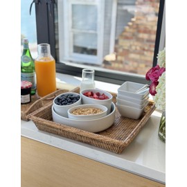 KOUBOO La Jolla Rattan Square Serving Baskets & Trays -Table Tray, Organize Your Home, Storage Tray for Kitchen, Dining & Coffee Tables, Honey Brown, 17.5" x 17.5" x 2.75"