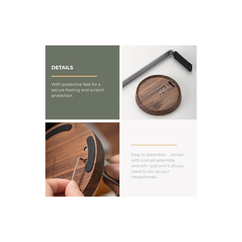 Universal Walnut Wood Headphone Stand with Storage Base
