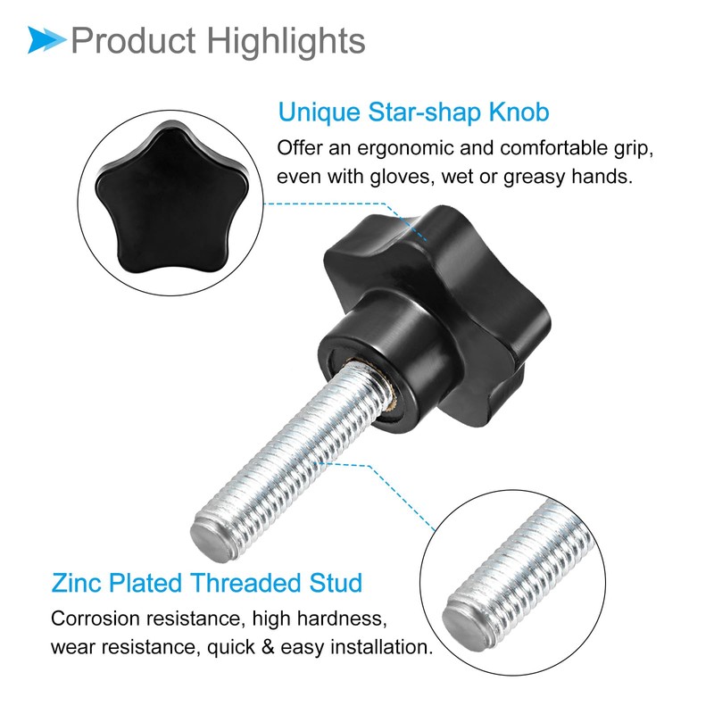 CoCud Star Clamping Knobs, M12 x 48mm Male Thread 48mm