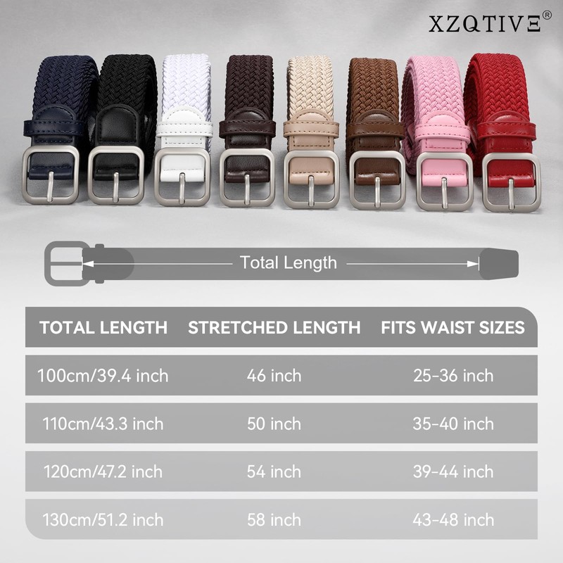 XZQTIVE Women Elastic Braided Belt with Silver Buckle, Woven Stretch