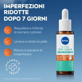 NIVEA Derma Skin Clear Siero Viso Perfezionante & Riequilibrante 30ml, Siero Niacinamide, Acido Ialuronico e Pro-Vitamina B5 pelli miste e grasse, Formula anti imperfezioni, purificante e levigante